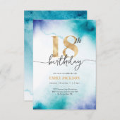 18e anniversaire Eau turquoise invitation or (Devant / Derrière)