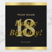 18e anniversaire Étiquette de vin noir et or (Étiquettes simples)