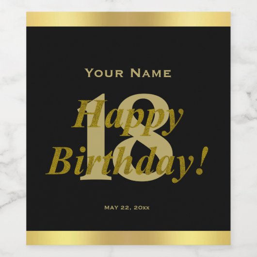 18e anniversaire Étiquette de vin noir et or (Étiquettes simples)