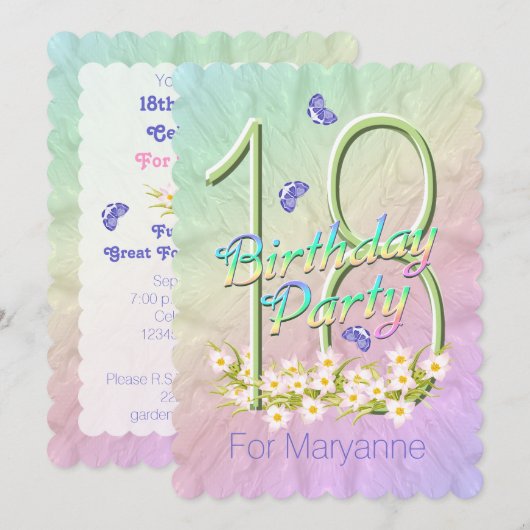18e anniversaire Fête papillon Invitation Jardin (Devant / Derrière)