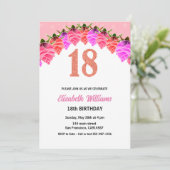 18e anniversaire Floral Rose Gold Invitation (Debout devant)