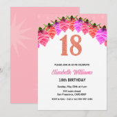 18e anniversaire Floral Rose Gold Invitation (Devant / Derrière)