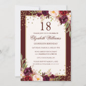 18e anniversaire Gold Bourgogne Floral Invitation (Devant)