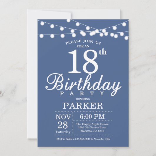 18e anniversaire Invitation Bleu (Devant)