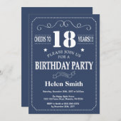 18e anniversaire Invitation Bleu et blanc (Devant / Derrière)