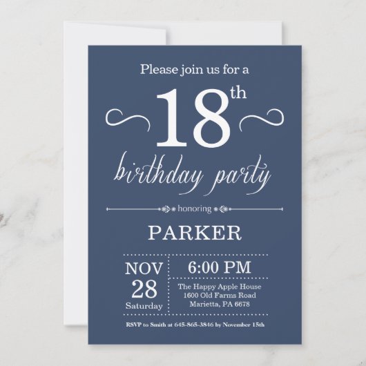 18e anniversaire Invitation Blue (Devant)