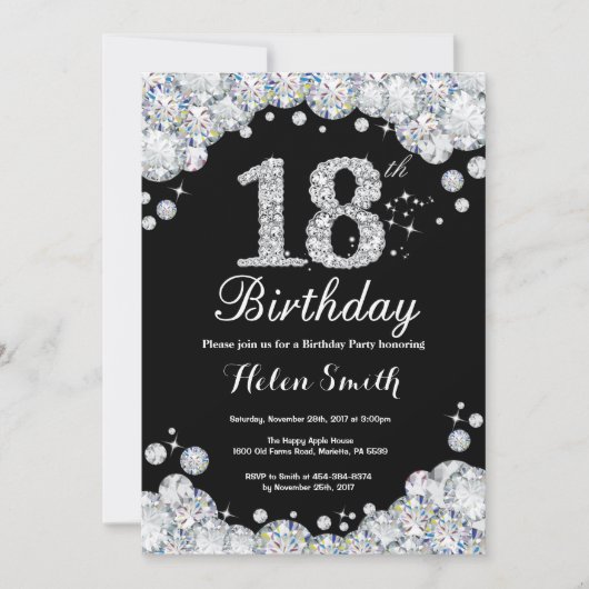 18e anniversaire Invitation Chalkboard Silver Diam (Devant)
