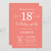 18e anniversaire Invitation Coral (Devant / Derrière)