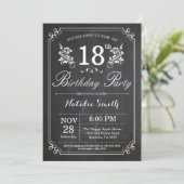 18e anniversaire Invitation Floral Chalkboard (Debout devant)