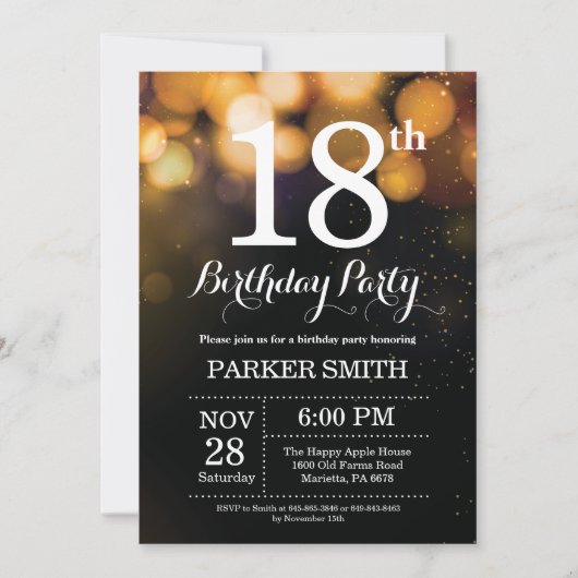 18e anniversaire Invitation Gold Parties scintilla (Devant)