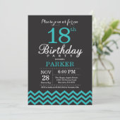18e anniversaire Invitation Noir et Turquoise (Debout devant)
