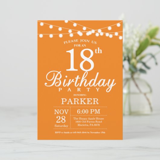 18e anniversaire Invitation Orange (Debout devant)