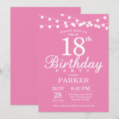 18e anniversaire Invitation rose (Devant / Derrière)