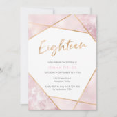 18e anniversaire Invitation rose et or (Devant)