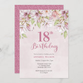 18e anniversaire Invitation rose florale (Devant / Derrière)