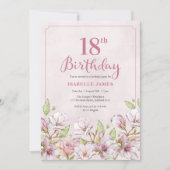 18e anniversaire Invitation rose florale (Devant)