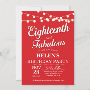 18e anniversaire Invitation Rouge Fabuleux