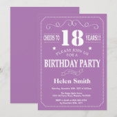 18e anniversaire Invitation violet et blanc (Devant / Derrière)