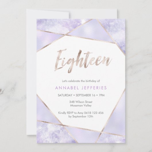 18e anniversaire Invitation violet et or (Devant)
