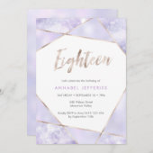 18e anniversaire Invitation violet et or (Devant / Derrière)