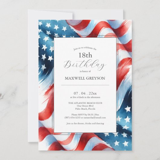 18e anniversaire Invitations drapeau américain (Devant)