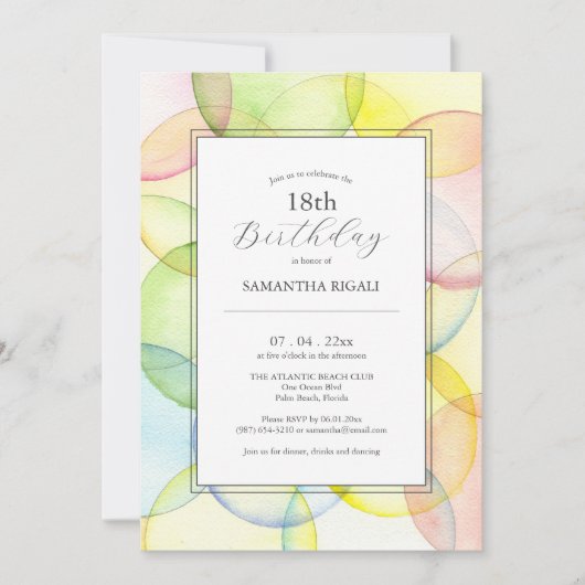 18e anniversaire Invitations multicolores (Devant)