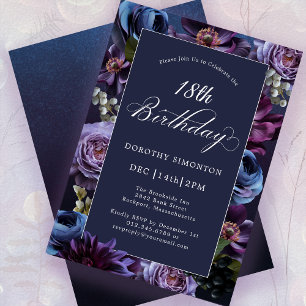 18e anniversaire Moody Purple Flower Invitation