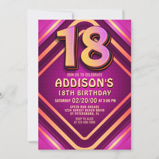 18e anniversaire Neon Invitation (Devant)