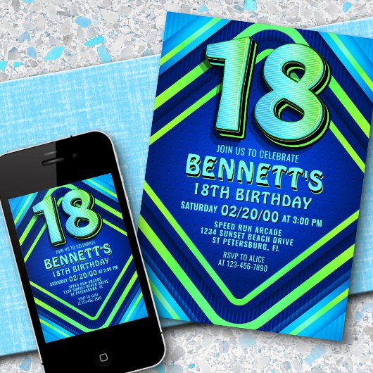 18e anniversaire Neon Invitation