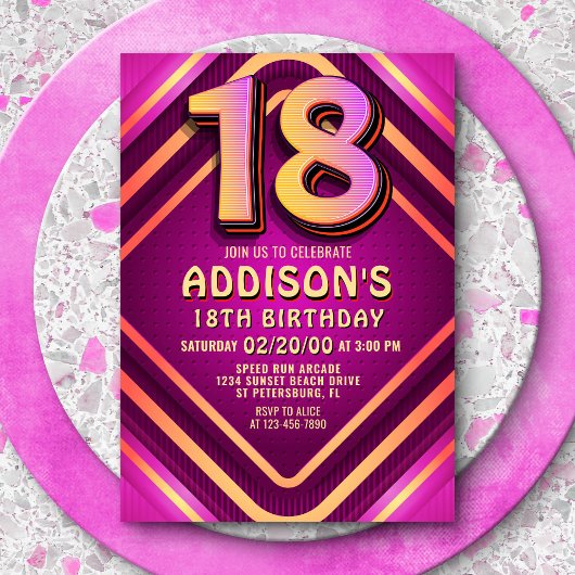 18e anniversaire Neon Invitation