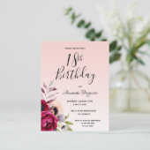 18e anniversaire rose Bourgogne invitation florale (Debout devant)