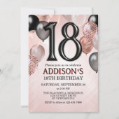 18e anniversaire Rose Gold Ballons Invitation (Devant)