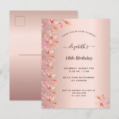 18e anniversaire rose or rose invitation florale (Devant / Derrière)
