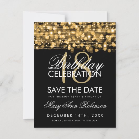 18e anniversaire Save The Date Party Sparkles Gold (Devant)
