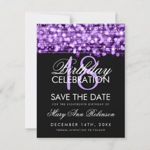 18e anniversaire Save The Date Party Sparkles Purp