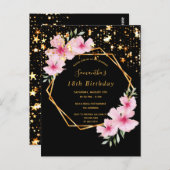 18e anniversaire tropical noir étoiles invitation (Devant / Derrière)