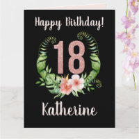 18e Birthday Black Floral Name Card