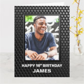 18e Birthday Black Geometric Pattern Aangepaste fo Kaart (Gele Bloem)