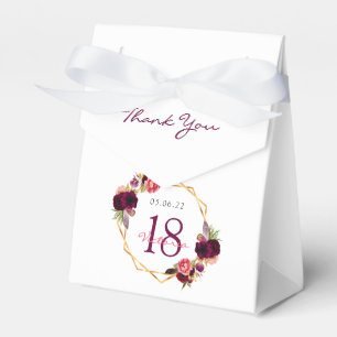 18e Birthday bogundy geometrisch bloemwit Bedankdoosjes