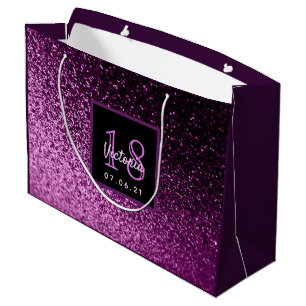 18e Birthday paars roze glitter glazen meisje Groot Cadeauzakje