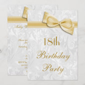 18e Birthday Party Damask en Faux Bow Kaart (Voorkant / Achterkant)
