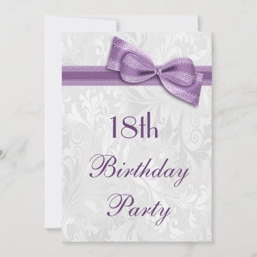 18e Birthday Party Damask en Faux Bow Kaart (Voorkant)