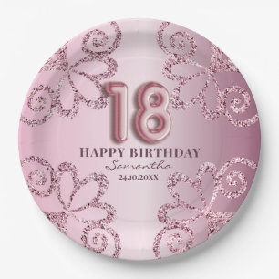 18e Birthday Pink Princess Glitter-ballonschrift Papieren Bordje
