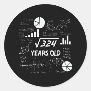 18e Birthday Square Root Wiskunde 18 jaar oude dag Ronde Sticker