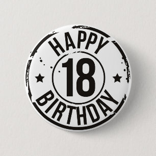 18E BIRTHDAY STAMP EFFECT RONDE BUTTON 5,7 CM
