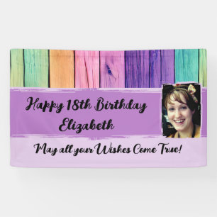 18e Birthday unicorn-kleuren, foto paars Spandoek