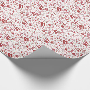 18e Birthday Wrapping Paper met rode witte cijfers Cadeaupapier