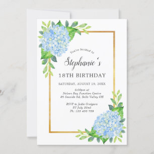 18e Blauwe Hydrangea Grens Verjaardag Kaart