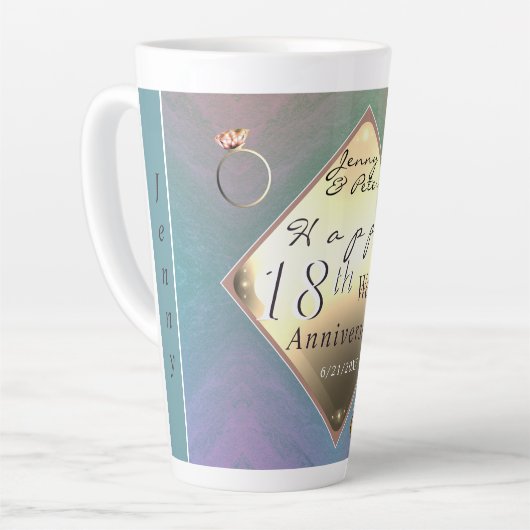 18e bruiloft Jubileum Acquamarine Latte Mok (Linkerhoek)