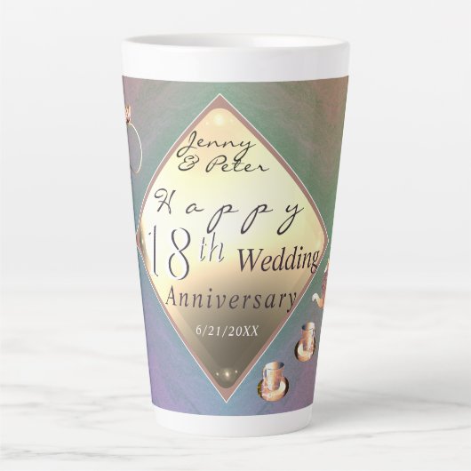 18e bruiloft Jubileum Acquamarine Latte Mok (Voorkant)